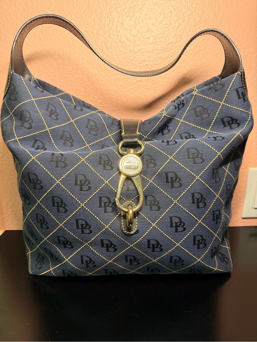 Dooney & Bourke Navy DB Logo Hobo with Gold Hardware Accent
